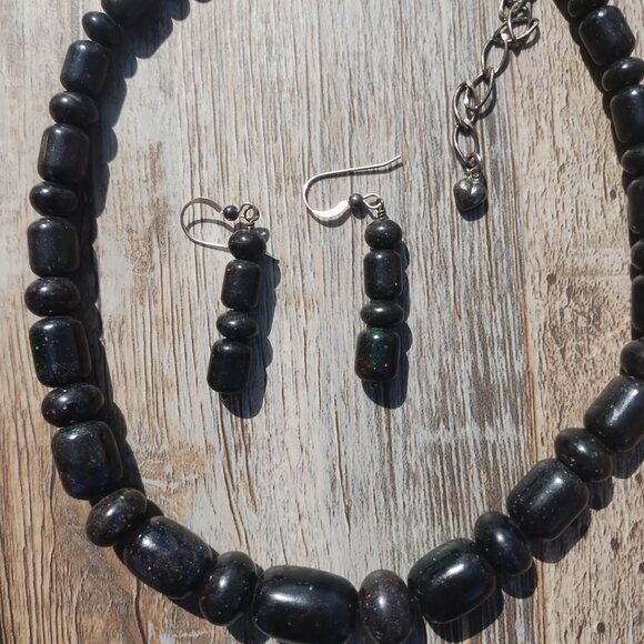 Jay King DTR mine finds Black Opal Necklace and earrings set 925 Sterling Silver - Picture 6 of 16